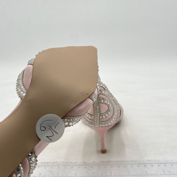 XYD Light Pink Elegant Pointed Toe D'Orsay Kitten Heel Rhinestone Stud Pumps - Picture 6 of 8